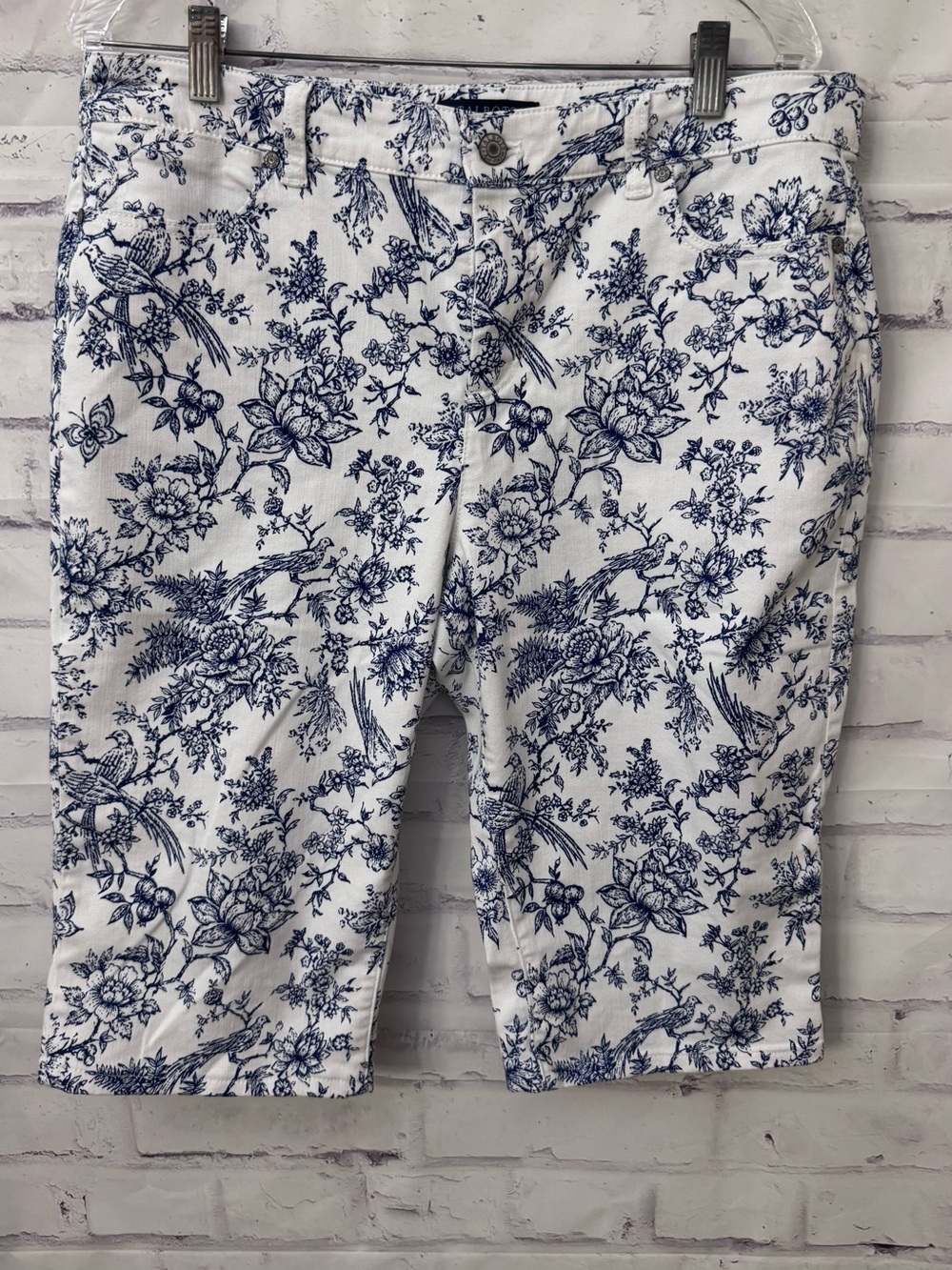 Talbots Simply Flattering‎ Collection 14P Capri Blue Bird Toile Jeans Altered